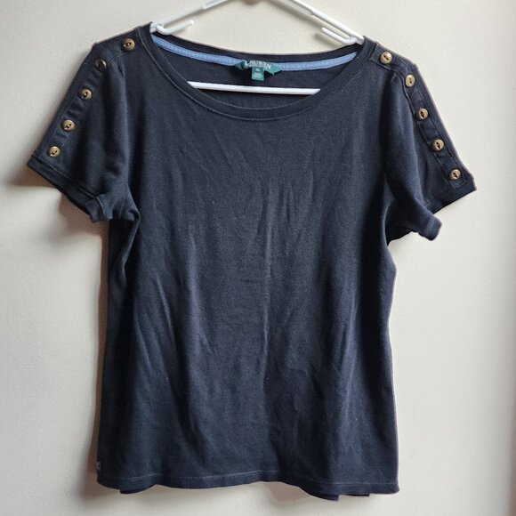 Lauren Ralph Lauren Black Decorative Scoop Neck Short Sleeve Jersey Size XL - Picture 1 of 16